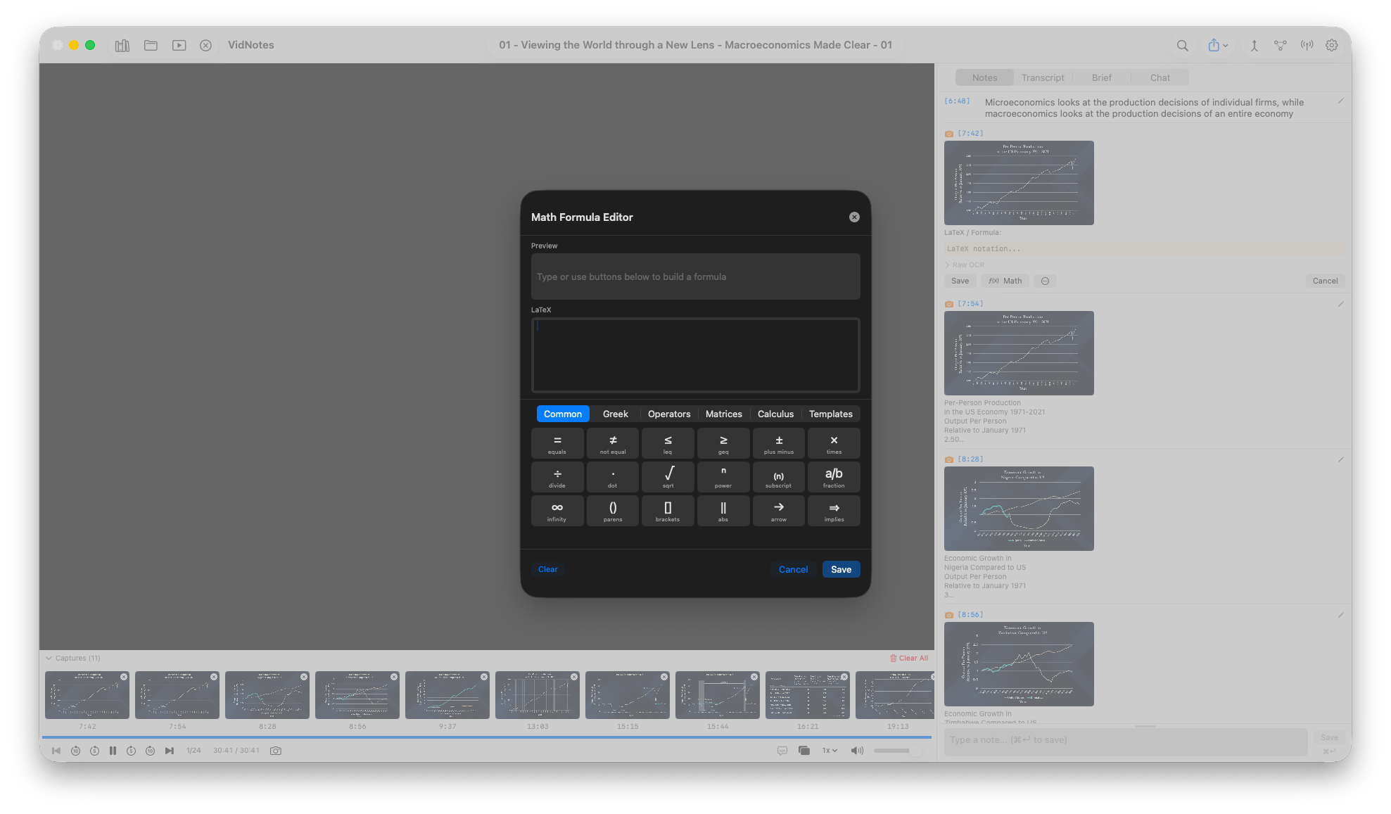 Math formula editor with LaTeX output